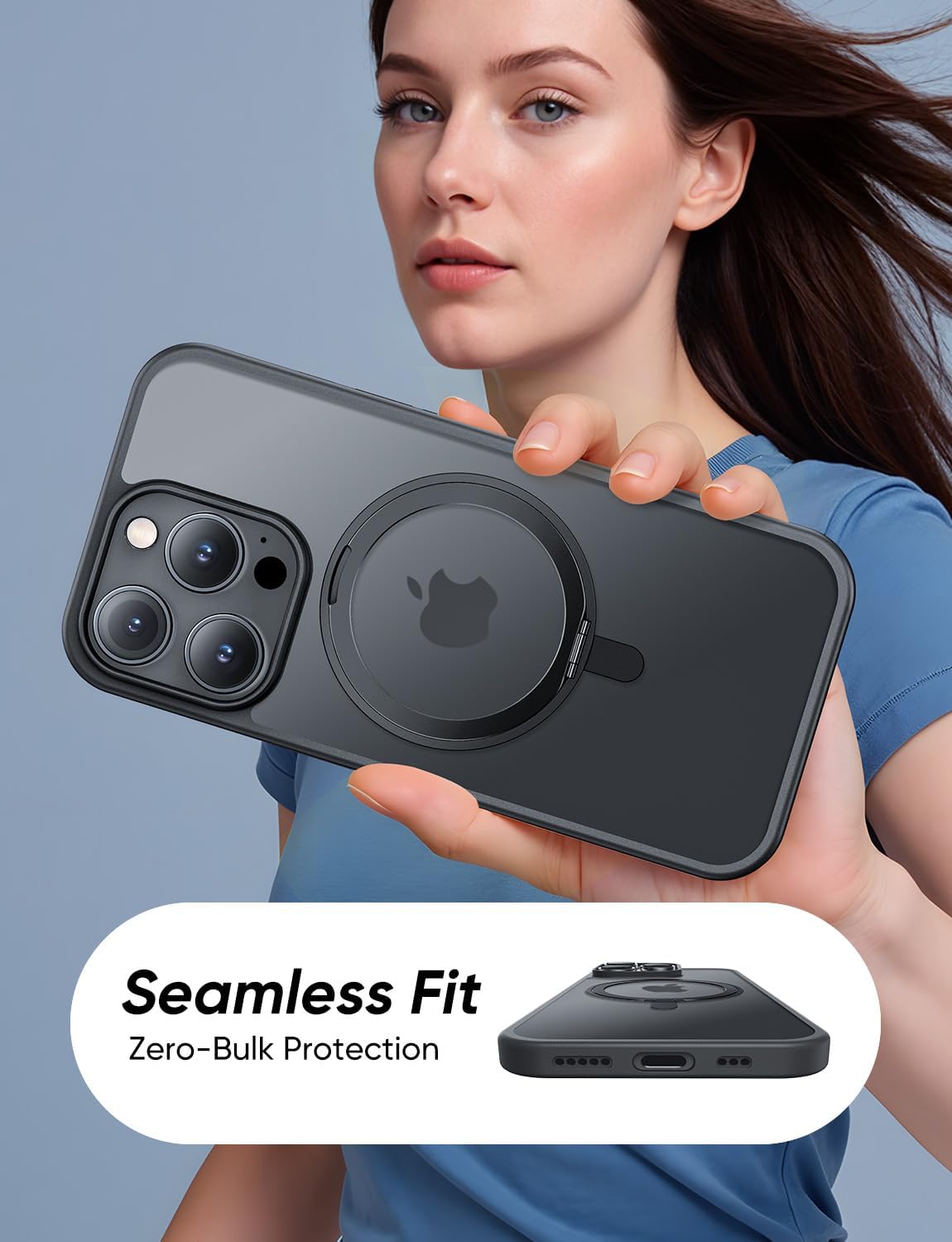 MAGIC JOHN 360° Rotatable Magnetic Invisible Stand for iPhone 15 Pro Case [Camera Control Button] [Compatible with MagSafe] 16FT Shockproof for iPhone 15 Pro Case with Kickstand, Black