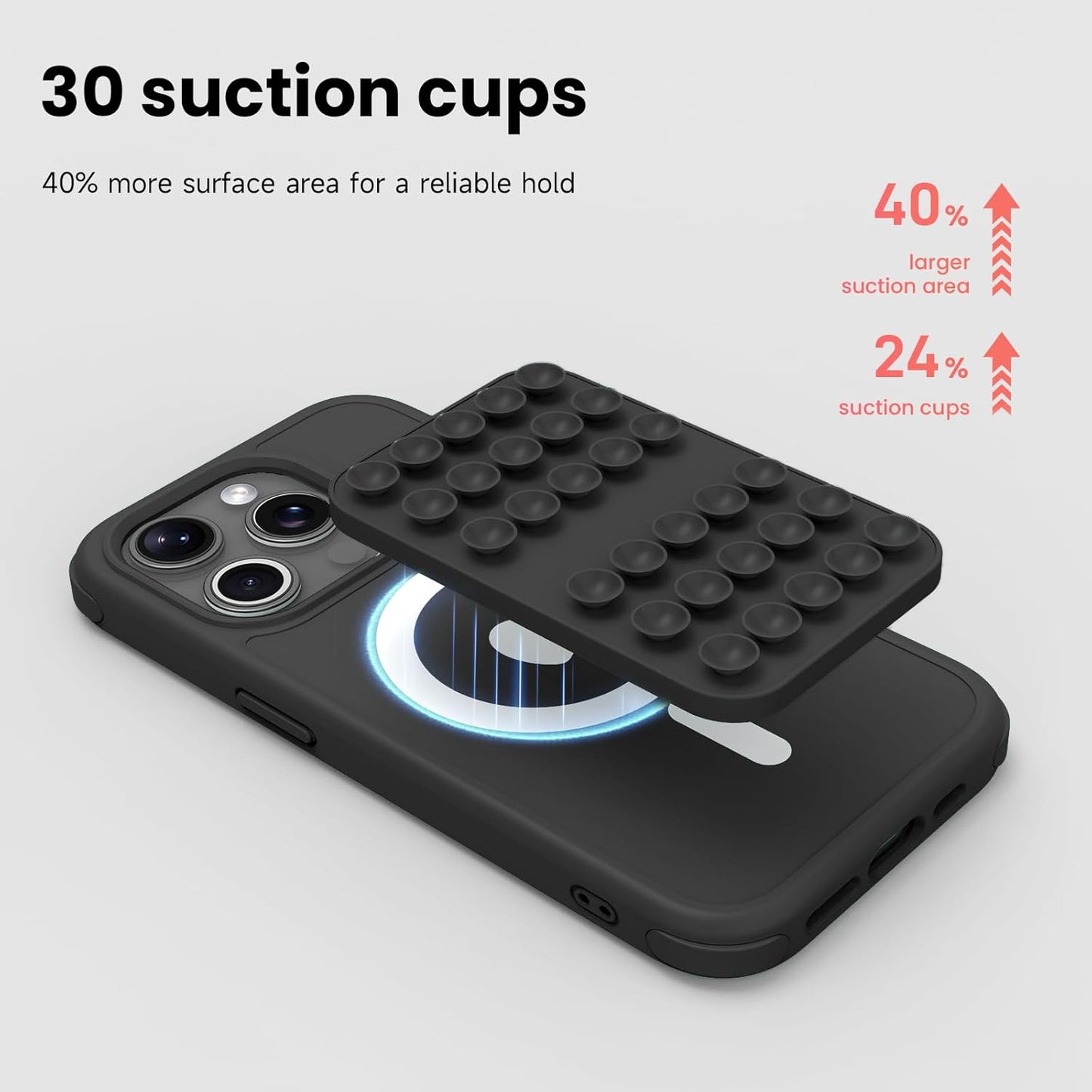 Patented Magnetic Sticky Phone Suction Grip Mount for MagSafe Case,Magnet Silicone Portable Stand Holder for iPhone 16/15/14/13/12 Series and Android, Hands-Free Selfies and Videos,Black