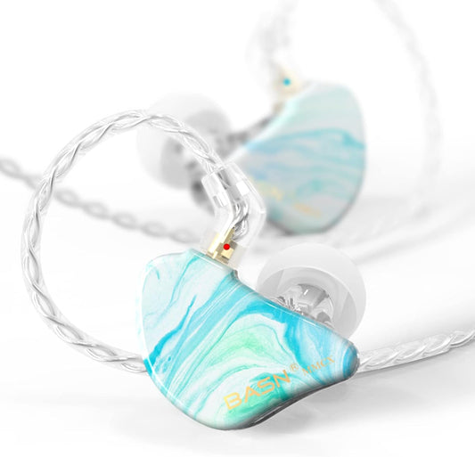 BASN MMCX in Ear Monitor Headphones,Triple Driver IEM in-Ear Earphone for Musician Drummer, Noise-Isolation HiFi Stereo Earbuds with Two Detachable Cables(Bluish White)