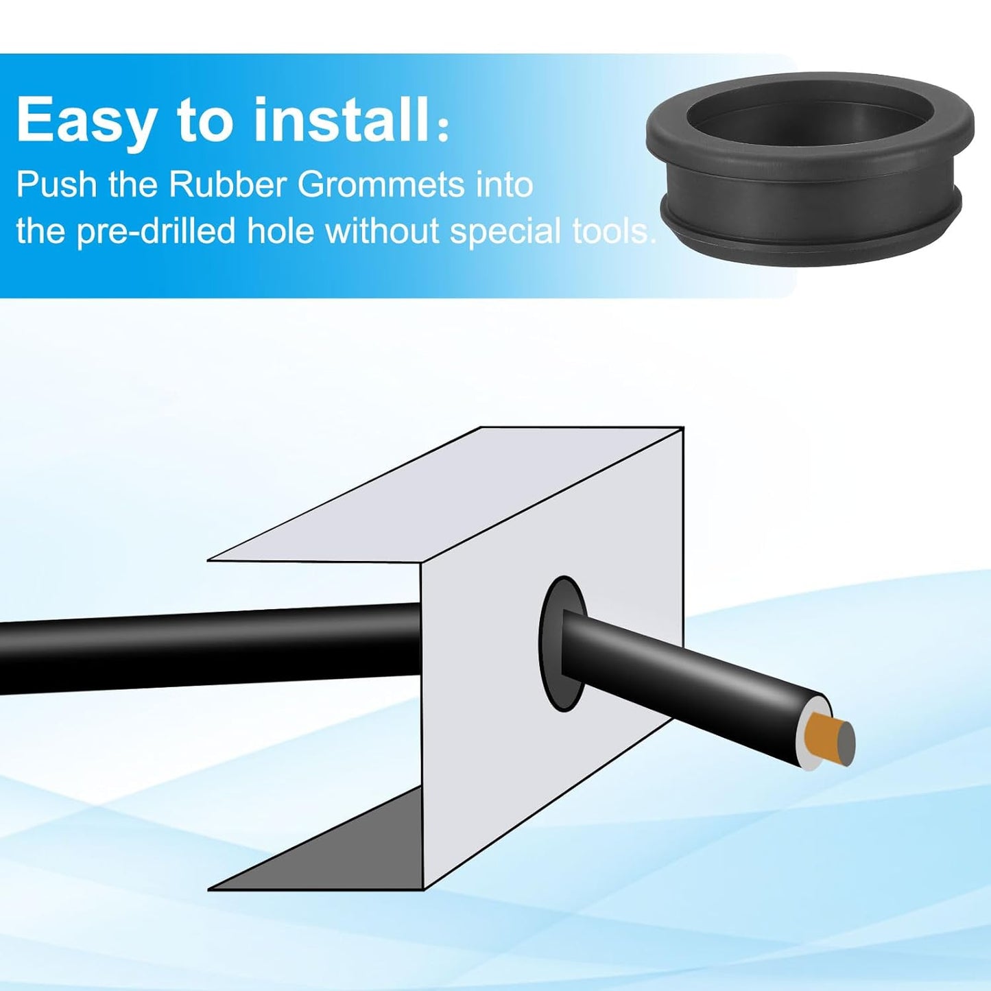 PATIKIL 44.6mm / 1-3/4 Inch Drill Hole,1-1/2 Inch ID Rubber Grommets, 3Pcs Top Hat Grommet for Wiring Eyelet Ring Gasket Automotive Firewall Cable Hole Plugs Wires Protection, Black