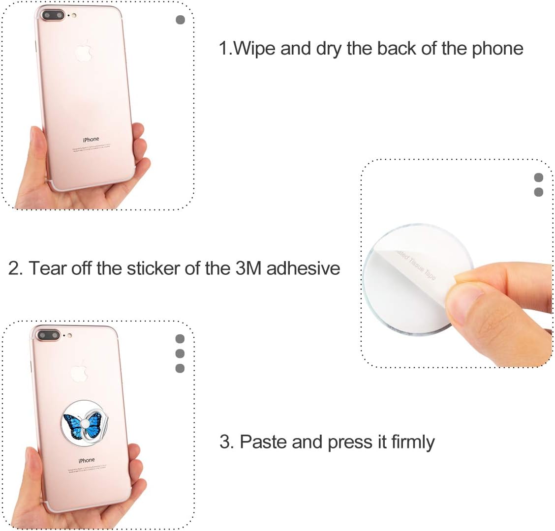Bonoma Finger Ring Stand, 3 Pack Butterfly 360 Degree Rotation Phone Ring Stand Grip Holder Compatible with Smartphones and Tablets