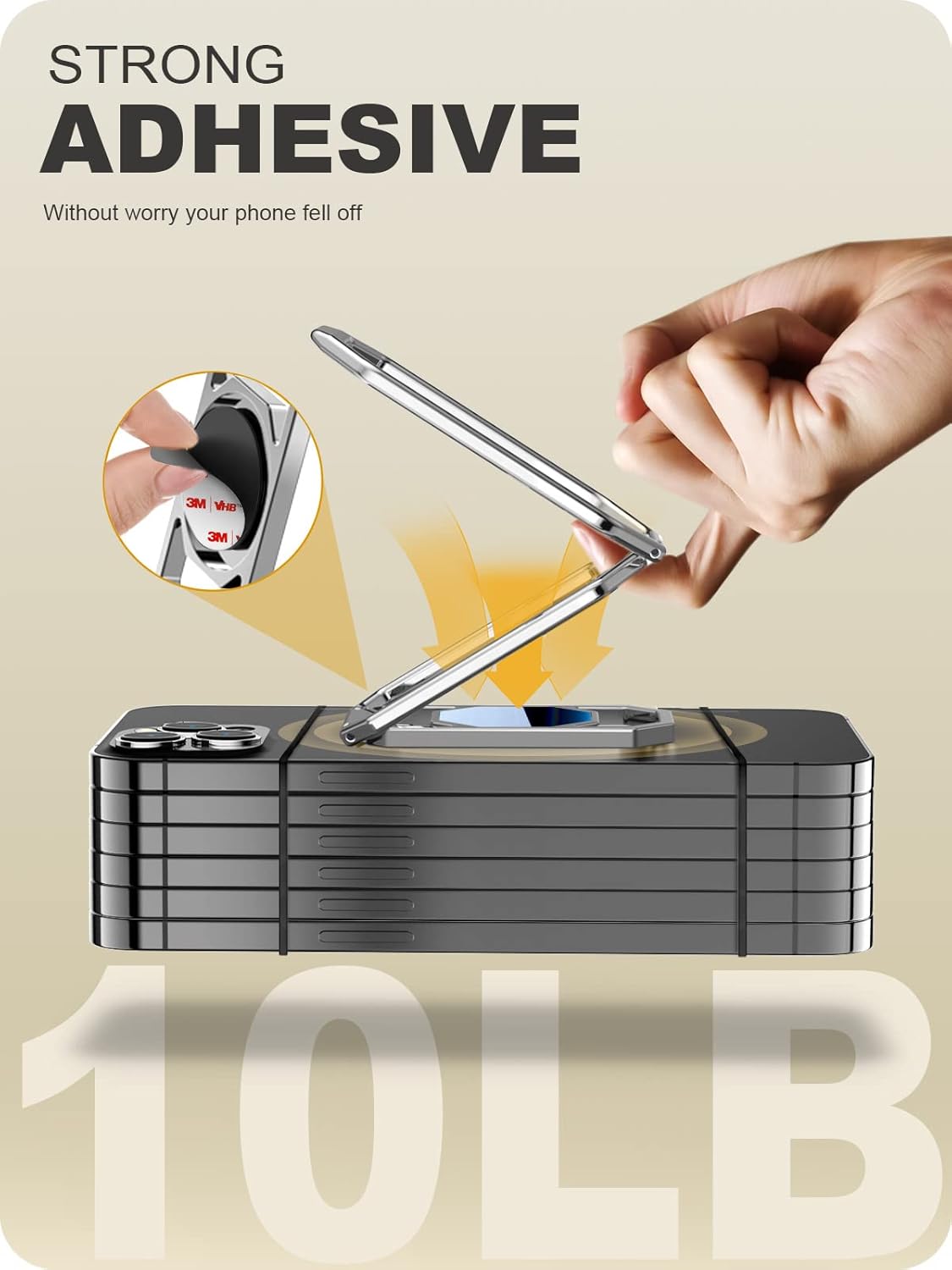 A-LuGei 𝗙𝗼𝗹𝗱𝗮𝗯𝗹𝗲 & 𝗔𝗱𝗷𝘂𝘀𝘁𝗮𝗯𝗹𝗲 Cell Phone Ring Holder Stand, Phone Kickstand for Desk, Cell Phone Holder for Hand, Ring for Back of iPhone, Metal Phone Grip for Magnetic Car Mount