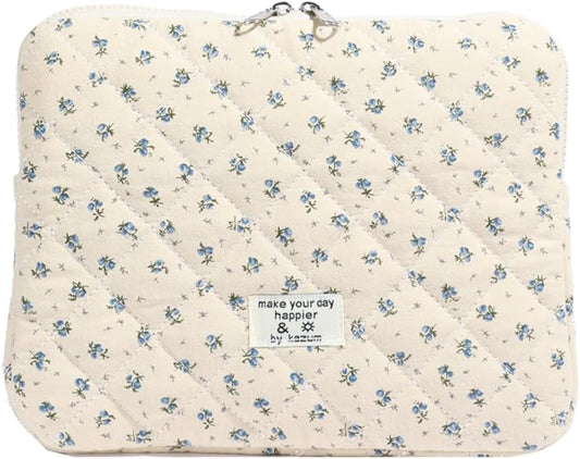 Puffy Laptop Sleeve 13-15.6 Inch Cute Quilted Laptop Protective Case Padded Floral Computer Sleeve for MacBook (A-Blue, 11 Inch)