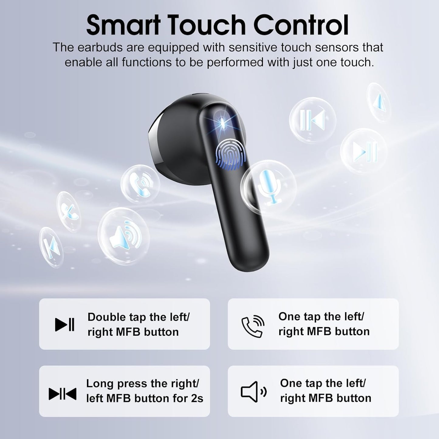 Wireless Earbuds, 2025 Bluetooth 5.4 Headphones with 3D Bass Stereo, 40H Ultralight in-Ear Buds, Bluetooth Earbuds with 4 ENC Noise Cancelling Mic, USB-C LED, IP7 Waterproof Earphones for Android iOS