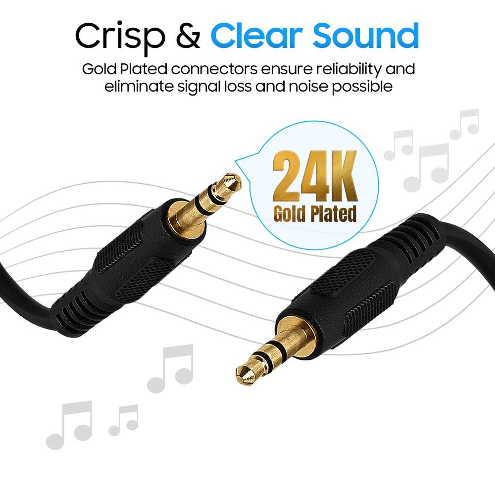 Cmple - 3.5mm Aux Audio Cable Stereo 6 ft AUX Cable Male to Male Speaker Cable Auxiliary Cord Adapter for Car, Phone, Headphones - Black