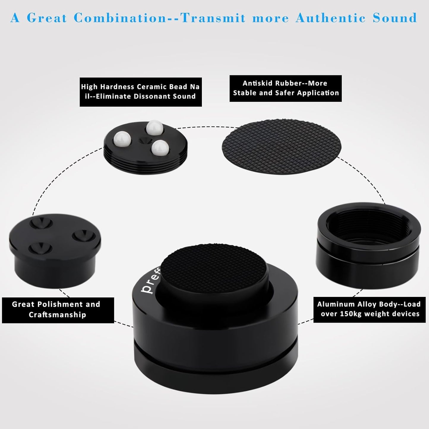 Preffair 4 Pcs Turntable Anti-Vibration Isolation Feet Speaker Feet Isolators Subwoofer Shock Absorber Stand Speaker Cone Pads with Ceramic Beads for DAC Recorder, HiFi Amplifier (Aluminum Alloy)