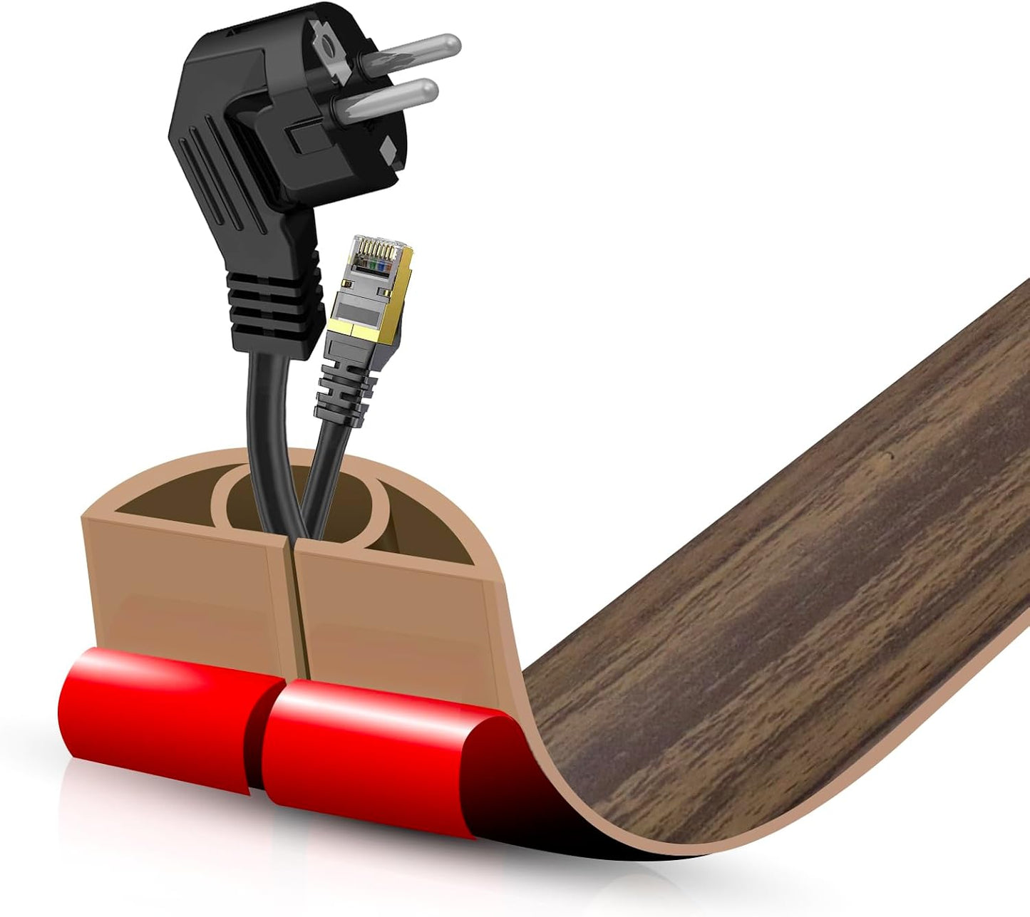 Floor Cord Cover Self Adhesive Cord Hider,3.3FT Cable Management, Extension Strip Protector for Wires, Prevent Cable Trips for Offices, Gyms, Exhibitions Cavity:0.51"(W) x 0.3"(H) Wood Walnut