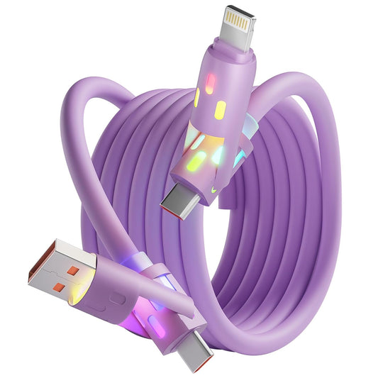 240W USB C Cable,4 in 1 Charging Cable Fast Charging & Data Sync, Multi USB Charging Cable with Breathing Light,Charger Cord for iPhone 16/15 14 13 iPad Samsung Galaxy MacBook iPad Tablets,Purple 5Ft