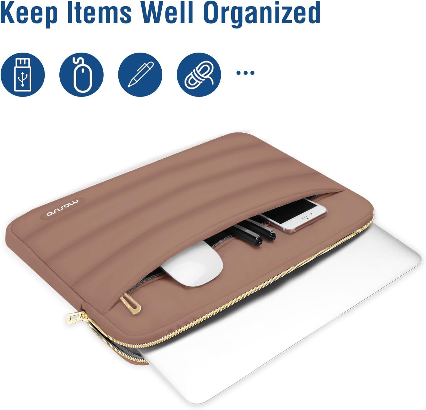 MOSISO 13.3 inch Laptop Case, 13-13.3 inch Puffy Laptop Sleeve Compatible with MacBook Air 13 13.6 M4 M3 M2 M1/Pro 13/Pro 14, HP Dell ASUS Lenovo,Polyester Horizontal Bag with Small Case, Mocha