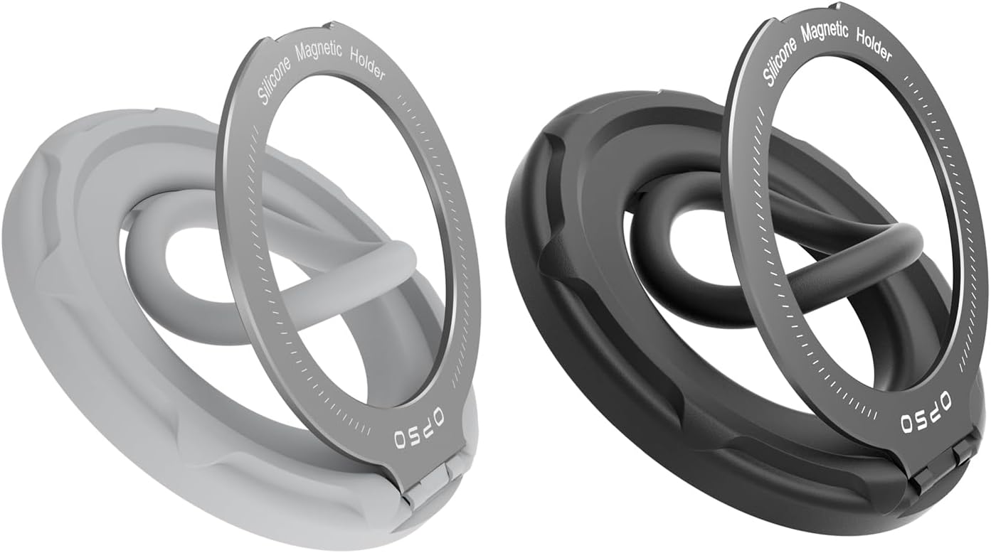 OPSO Magnetic Phone Ring Holder for MagSafe, 360 Degree Rotation Silicone Finger Ring Grip Stand Holder, Adjustable Kickstand, Compatible with iPhone 16 15 14 13 12/Pro/Max, Samsung and All Smartphone