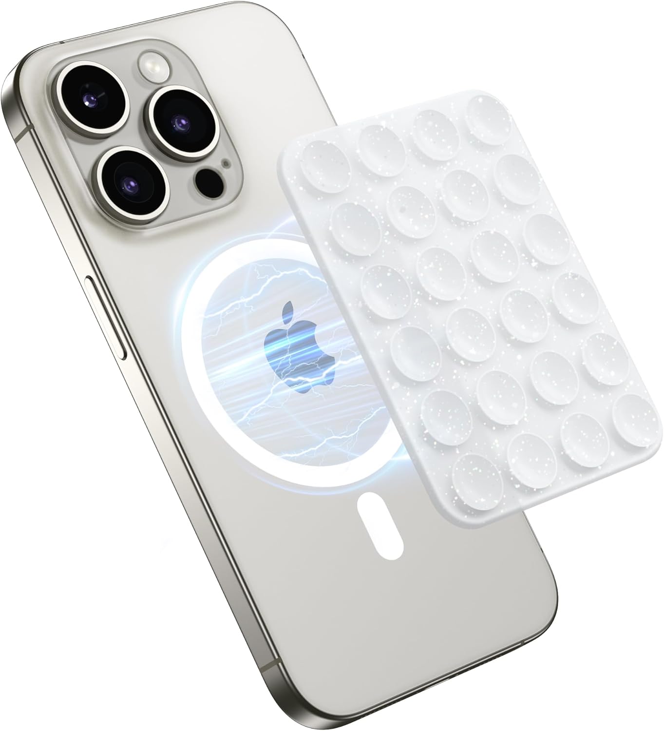 GONEZ Magnetic Suction Cup Phone Mount for MagSafe Case, Removable Silicone Sticky Grip for iPhone 12/13/14/15/16, Hands-Free Selfies and Videos for TikTok & Instagram Influencer/Creator,Glitter White