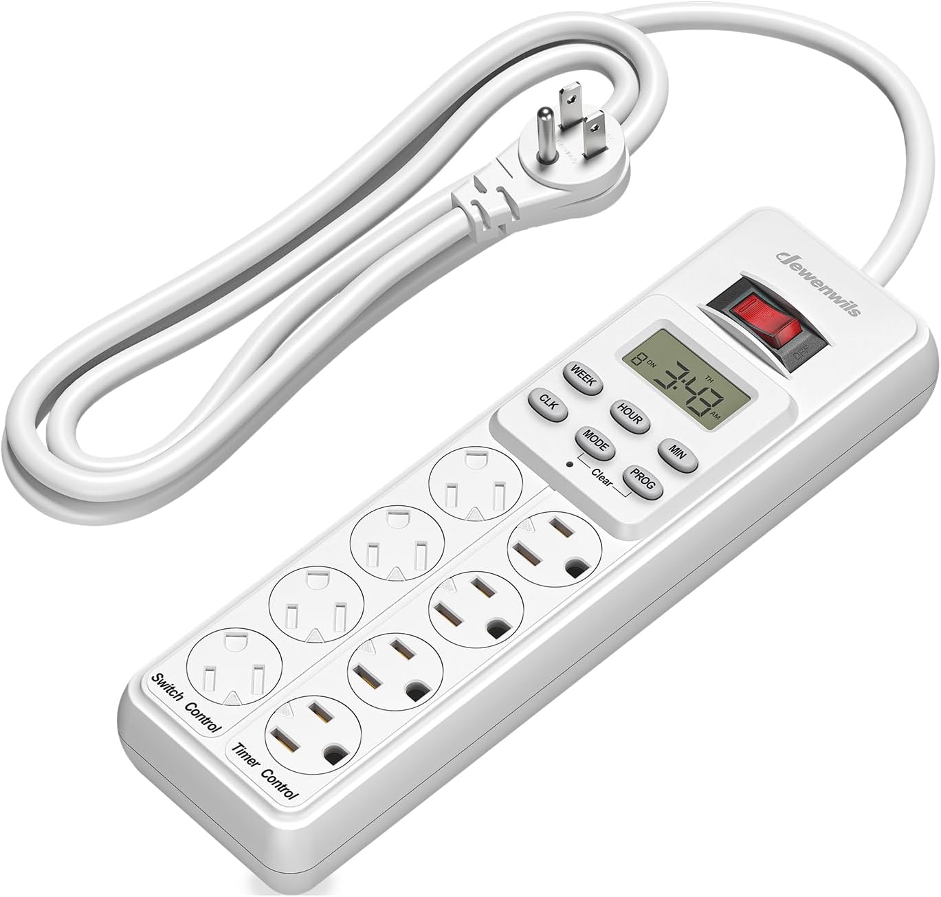 DEWENWILS 8 Outlet Power Strip with Timer (4 Timed/4 Always On), Indoor Digital Timer Outlet for Reptile Light, Turtle Grow Light, Bearded Dragon Tank, Aquarium, 6ft Flat Plug Cord, 15A, UL Listed