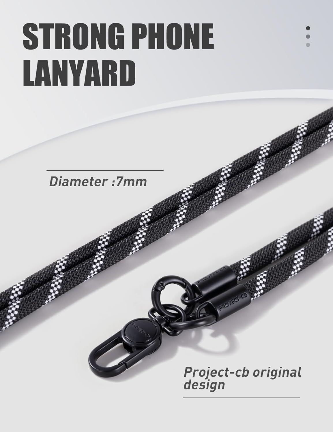 project-cb Phone Lanyard×1,Phone Tether Tab×2,Cell Phone Lanyards for Around the Neck,Rope Lanyard,Universal Adjustable Phone Strap Crossbody,Cell Phone Chain(Blackshadow)