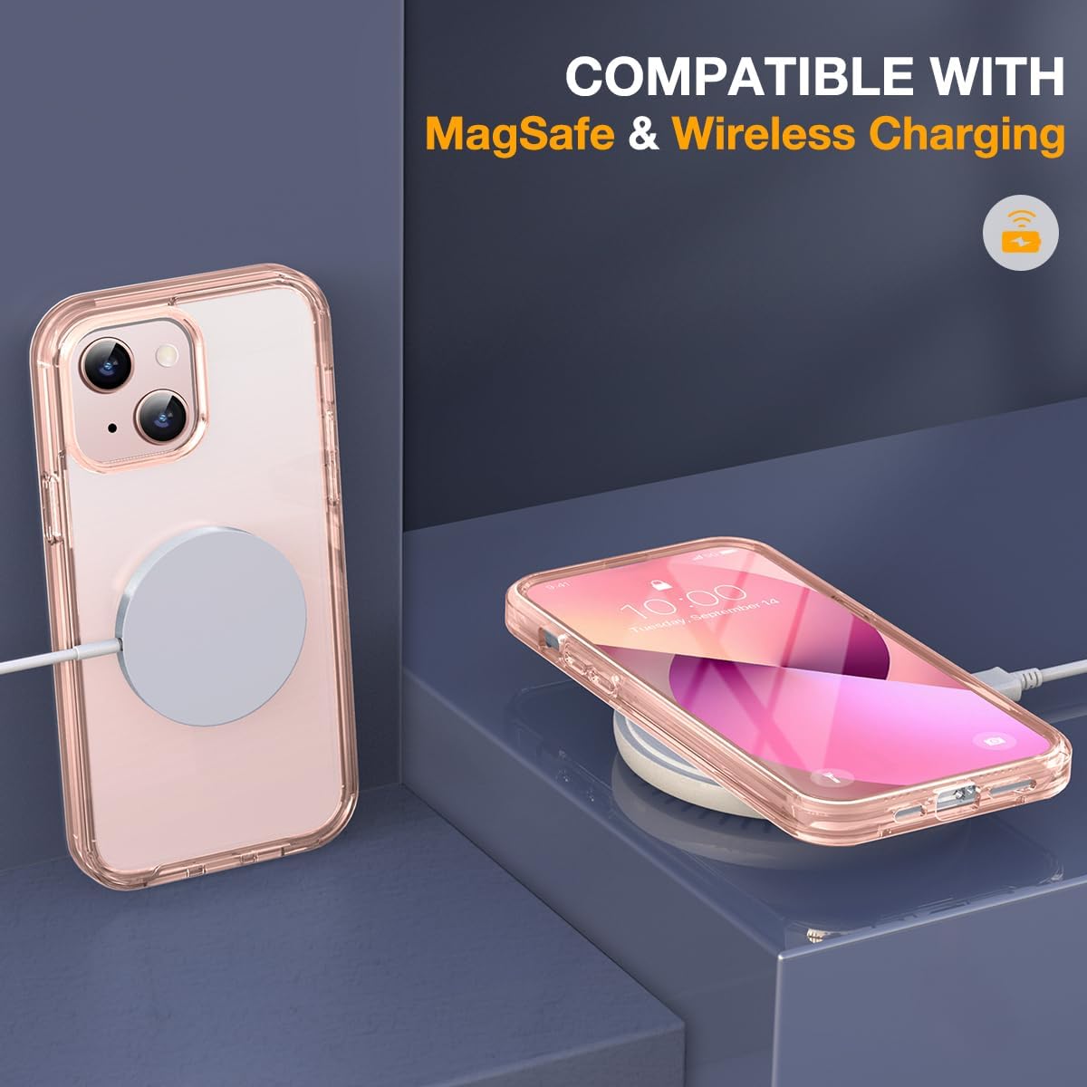 Miracase for iPhone 13 Case 6.1'', [Bubble Free] Full-Body Bumper Phone case with Built-in Full Glass Screen,No Gap,Compatible with MagSafe,Clear Pink