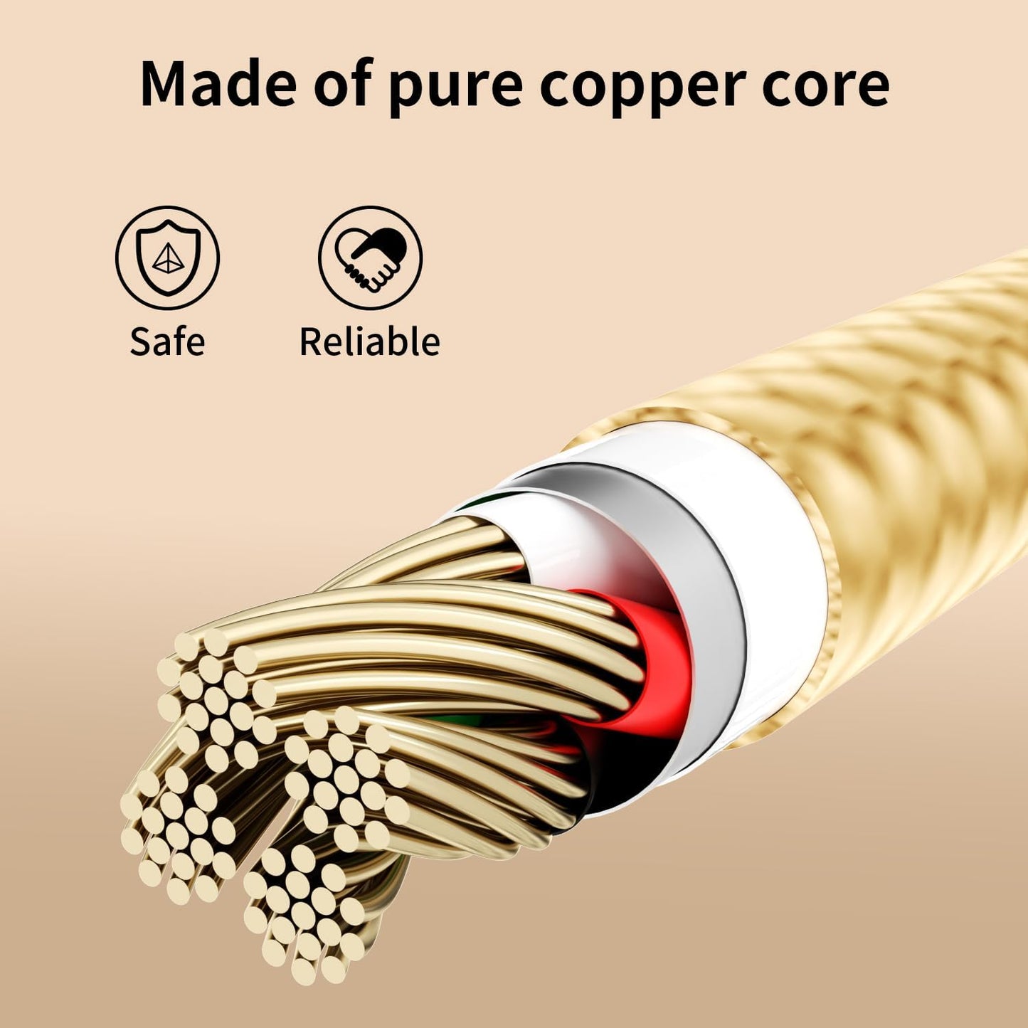 USB C Multi Charging Cable [2Pack 4FT], 3 in 1 Charging Cable Nylon Braided USB-C Multiple Charger Cord with Type-C, Micro USB and IP Port for Cell Phones and More (Golden)