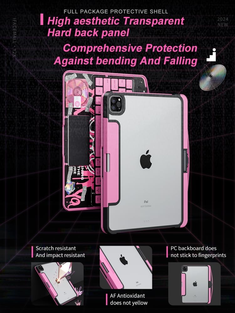 Transparent 360 for iPad Keyboard case with Wireless Keyboard for iPad Air 13 inch(M3/M2, 2025/2024), Trackpad, 7 Color Backlight, 360° Rotating Stand for iPad Pro 12.9" 2018-2022(6/5/4/3 Gen)