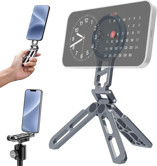 Magnetic Pocket Phone Tripod Foldable Compatible with Magsafe for iPhone 15/14/13/12 Plus Pro Max Series, Upgrade Mini Cell Phone Tripod Mount Handle Smartphone Desk Stand Travel All in One