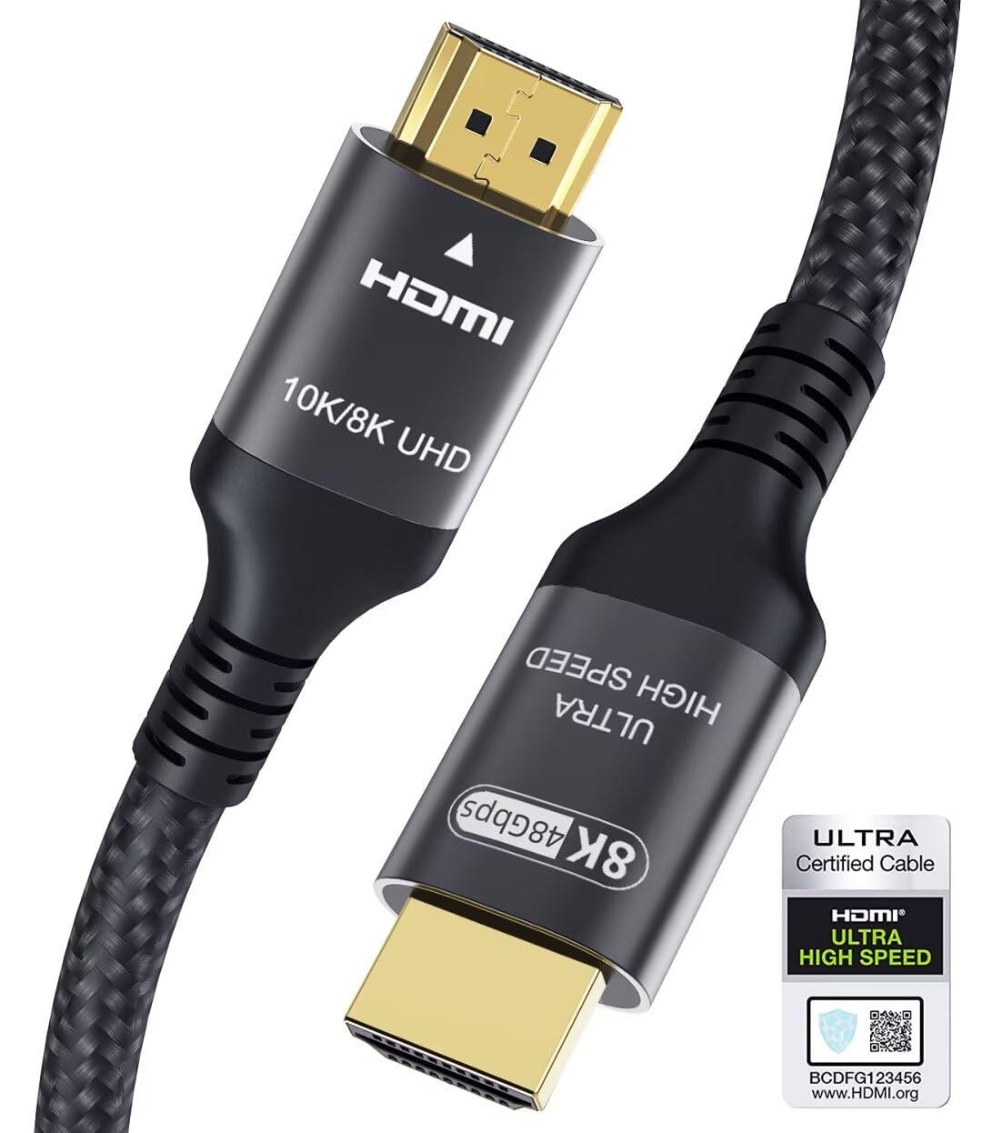 Certified 10K 8K HDMI 2.1 Cable 1.64 FT, 48Gbps Ultra High Speed HDMI Cable with Ethernet 4K 240Hz 165Hz 144Hz 120Hz 8K60Hz eARC HDCP2.3 HDR10+ PC Laptop TV Monitor Projector