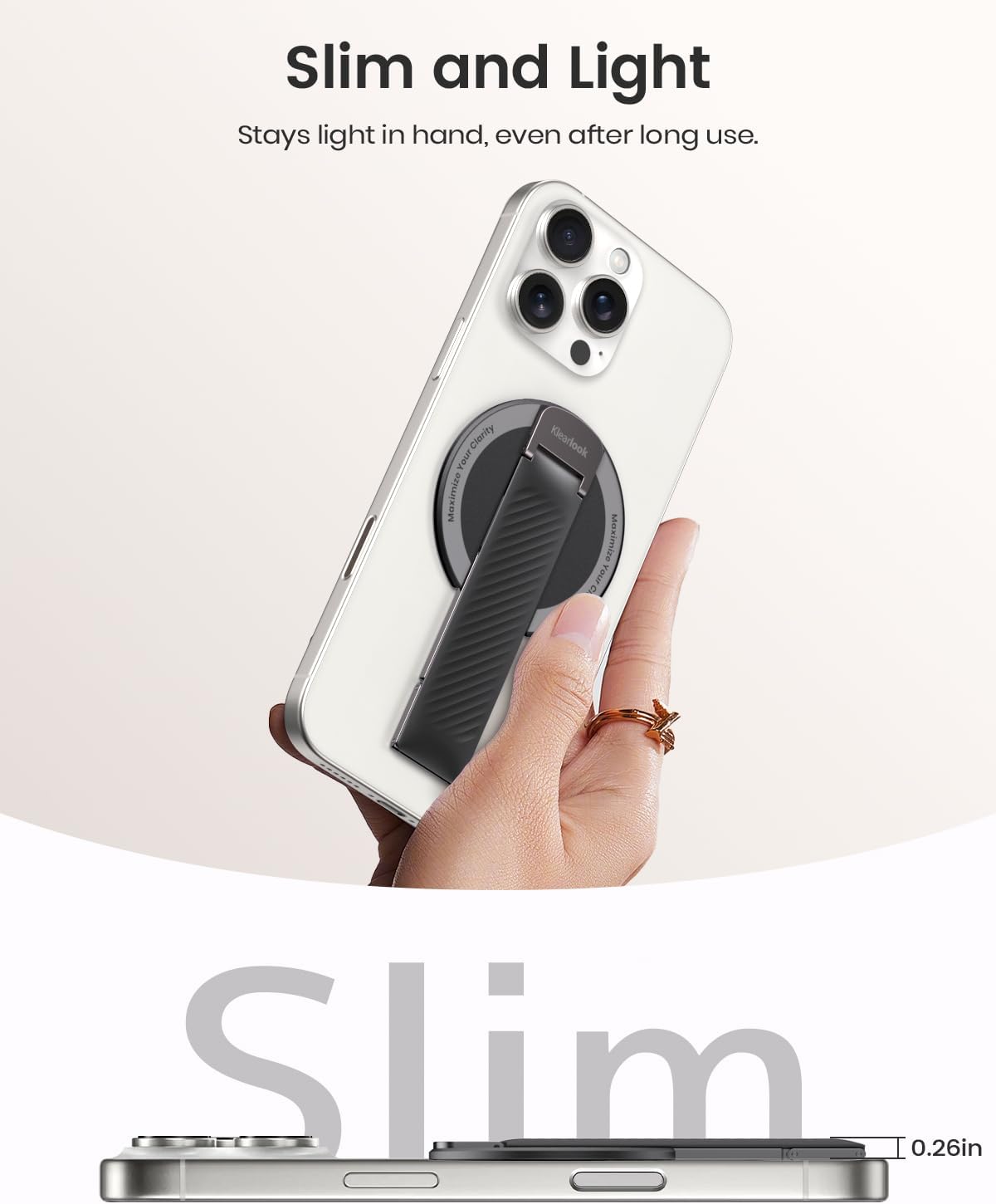 2025 Klearlook for MagSafe Phone Grip with Silicone Finger Strap, Removable Magnetic Phone Ring Holder with Adjustable Kickstand, Finger Phone Ring Grip for iPhone 16/15/14/13/12 Series, Black