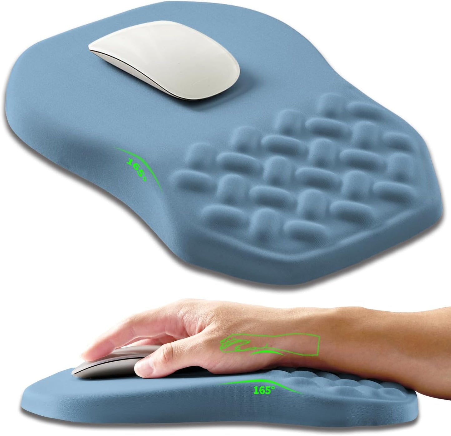 Ergonomic Slope Mouse Pad Wrist Support, Wrist Rest Mousepad for Carpal Tunnel Pain Relief with Massage Bulge and Slow Rebound Memory Foam (12x8 inch, Sky Blue)