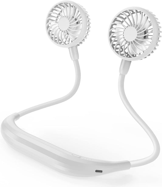 Portable Neck Fan, 2600mAh Battery Operated Ultra Quiet Hands Free USB Fan with 3 Speeds, Strong Wind, 360° Adjustable High Flexibility Wearable Personal Fan for Home Office Outdoor Travel (White)