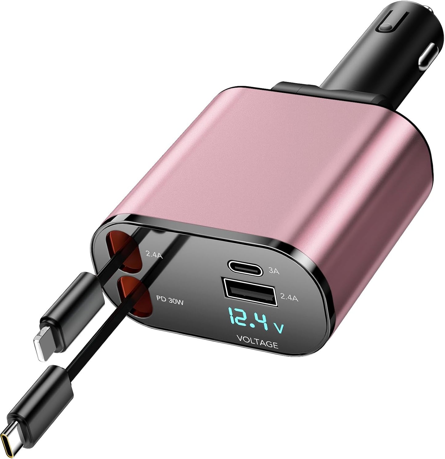 Retractable Car Charger, 4 in 1 Fast Charging 69W Cigarette Lighter Adapter Compatible with iPhone 16,Retractable Phone Charger Compatible with iPhone 16 15 14 13 12 11 Pro Max,Galaxy S25 S24,Pixel 9