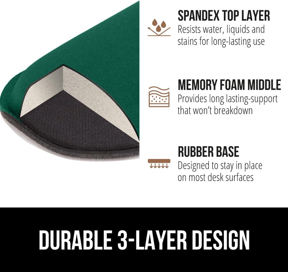 GORILLA GRIP Silky Gel Memory Foam Wrist Rest for Computer Keyboard, Mouse, Ergonomic Design for Typing Pain Relief, Desk Pads Support Hand, Arm, Mousepad Rests, Stain Resistant, 2 Piece, Hunter Green