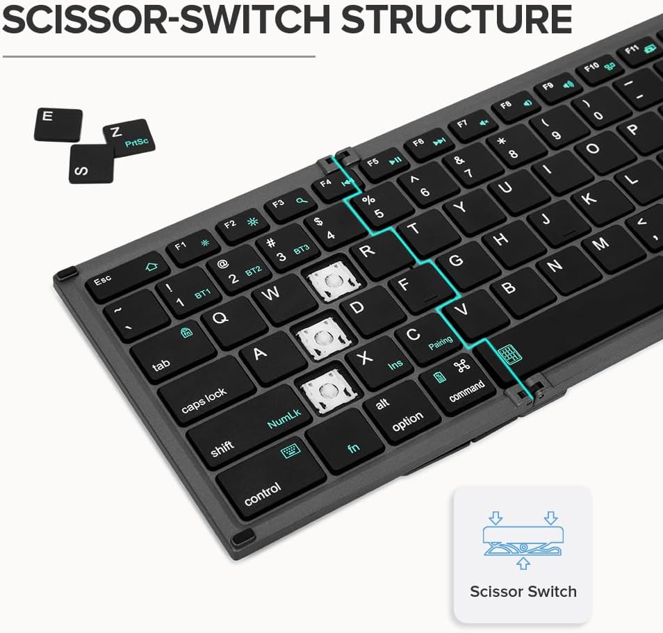 DeLUX Full Size Folding Keyboard 78 Keys, Wireless Bluetooth Keyboard with 2-in-1 Touchpad, Portable Travel Multi-Device and Multi-System (KF17)