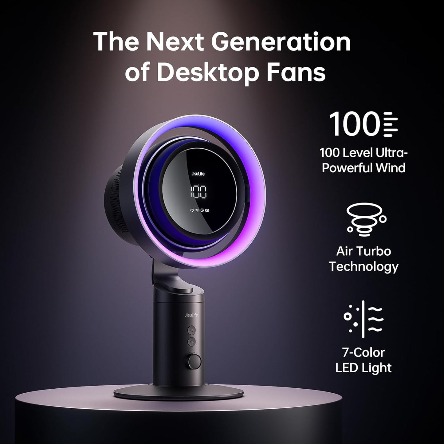 JISULIFE Table Fan Pro3, 3-IN-1 Turbo Oscillating Fan with RGB Light, 100-Speed Adjustable, 10000mAh Rechargeable Battery, Powerful Airflow for Desktop/Office/Bedroom, Gifts for Men/WoMen