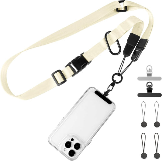 Adjustable Crossbody Phone Lanyard, Universal Phone Wrist Strap and Phone Neck Strap with Tether Tab, Phone Lanyard with Quick Release, Suitable for iPhone and Most Smartphones, Off White
