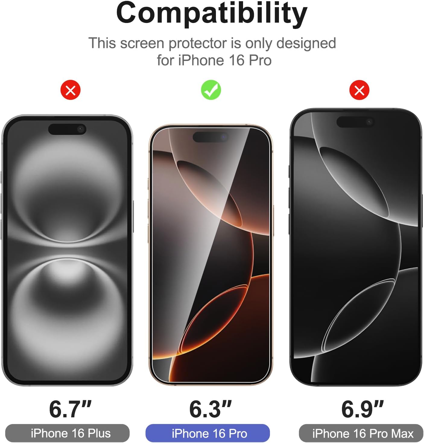 NEW'C 3 Pack Designed for iPhone 16 Pro Screen Protector (6.3 inches), Enhanced Tempered Glass Protection with easy installation tool included,Case Friendly Ultra Resistant