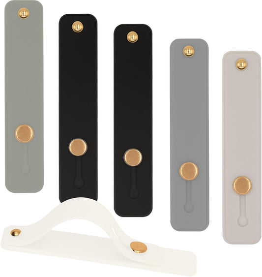 Phone Grips Strap Holder for Hand Grip, Adhesive Cellphone Case Accessories Sticky Gripper Handle Holders for Back of Phone with Finger Loop for Kindle, iPhone, iPad - 4 x Grey, Black, White