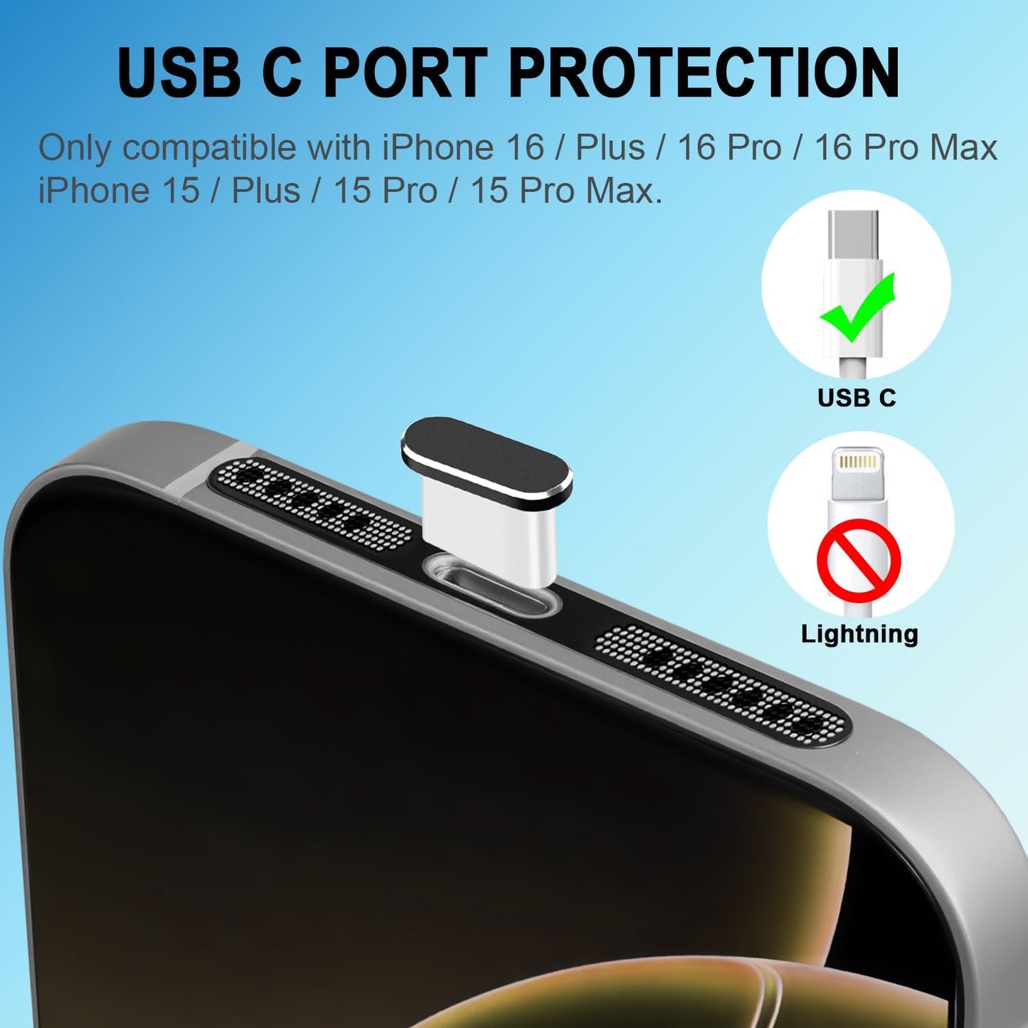 USB C Dust Plug, 10 Pack USB C Port Cover, Phone Speaker Dust Cover and Type C Charging Port Plug Protector Cover for iPhone 15/ iPhone 16/16 Pro/16 Pro Max, iPhone 17