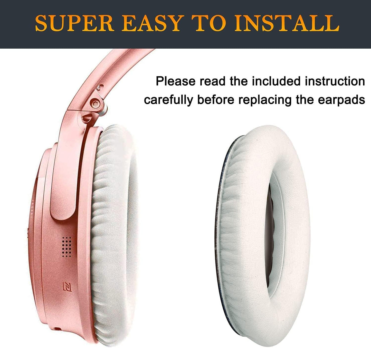 SoloWIT Replacement Earpads Cushions for Bose QuietComfort 35 (QC35) & Quiet Comfort 35 II (QC35 ii) Headphones, Ear Pads with Softer Leather, Noise Isolation Foam, Added Thickness (White)