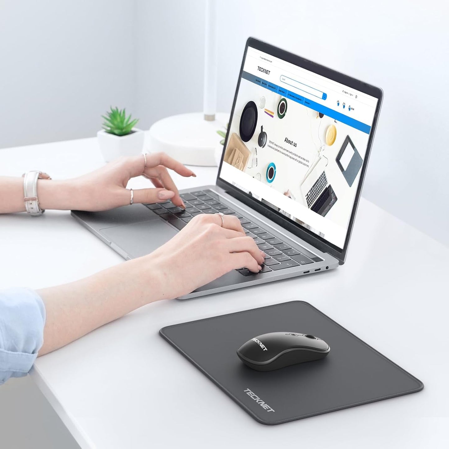 TECKNET Mouse Pad with Anti-fray Stitchin, Waterproof Surface & Non-Slip Rubber Base with Stitched Edges Gaming Mouse Mat for Laptop，Compatible with Laser and Optical Mice - Dark Gray