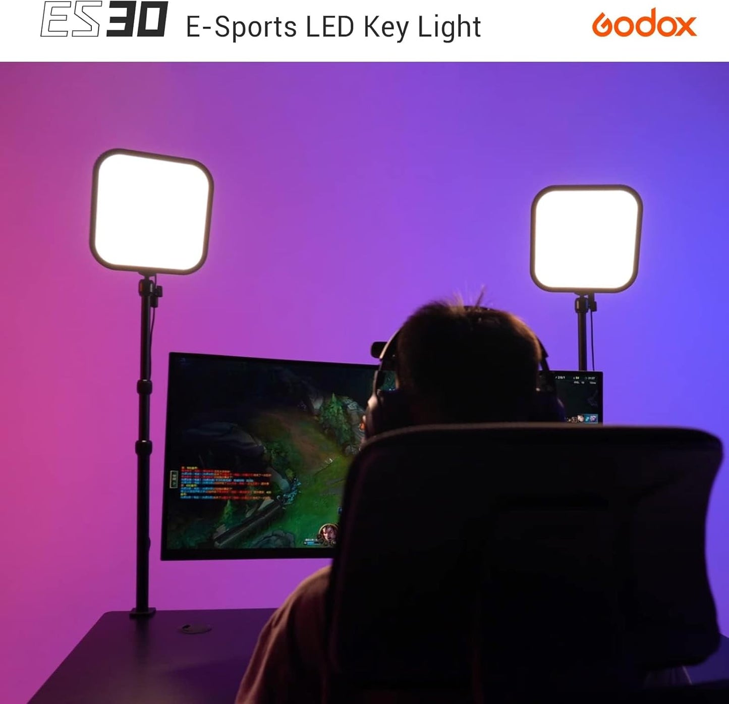 Godox ES30 Key Light, 2250Lumens Desk Light for Streaming with Extendable Desk Stand, 0-100% Brightness & 2800-6500k Color Temperature APP Control, Soft Light Panel for Streaming, Zoom Calls, YouTube