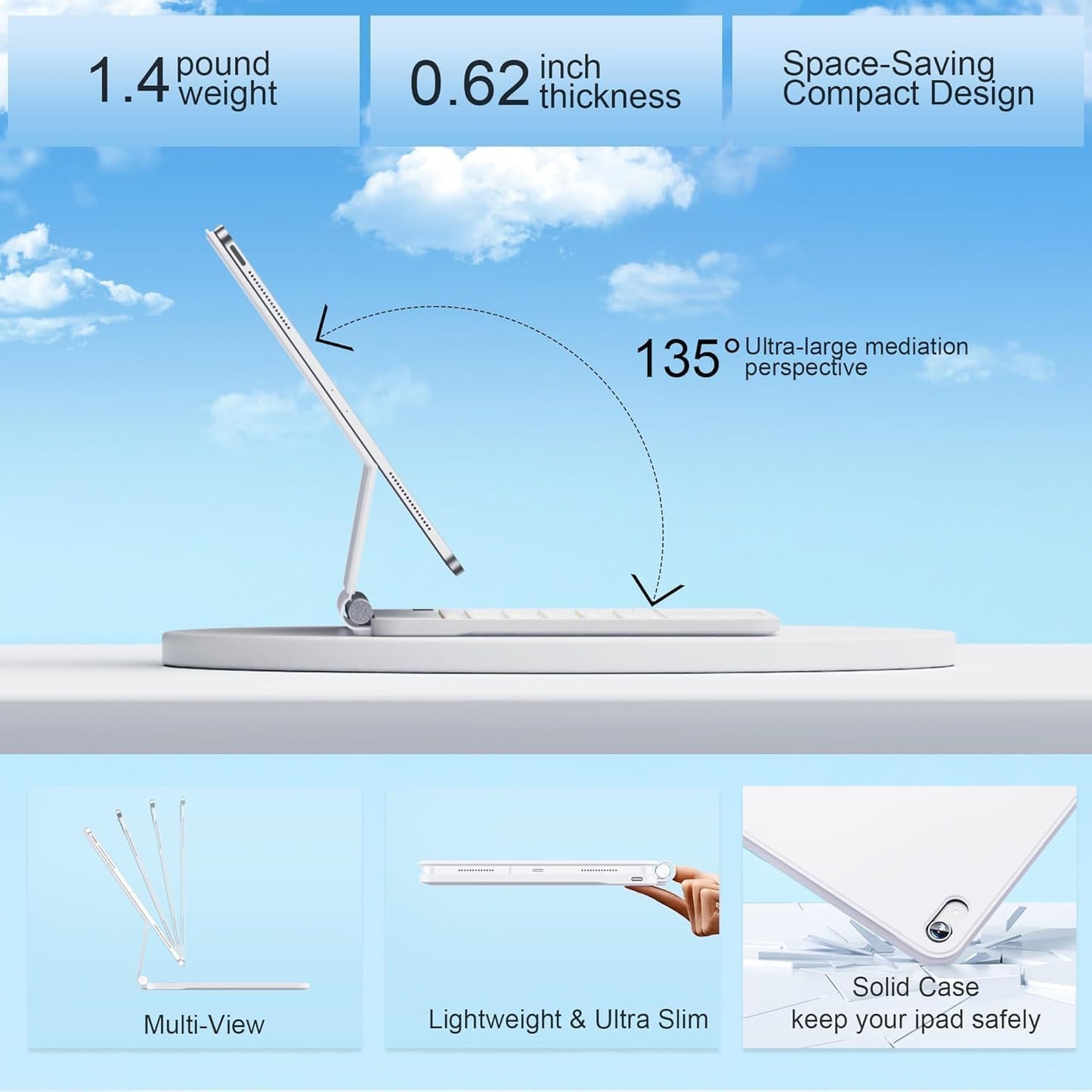 for iPad 11th (A16) & 10th Generation Case with Keyboard – Magic-Style Magnetic – Floating Cantilever Stand - Multi-Touch Trackpad Keyboard Case for iPad 11 inch 2025&10th Gen 10.9 inch (White)