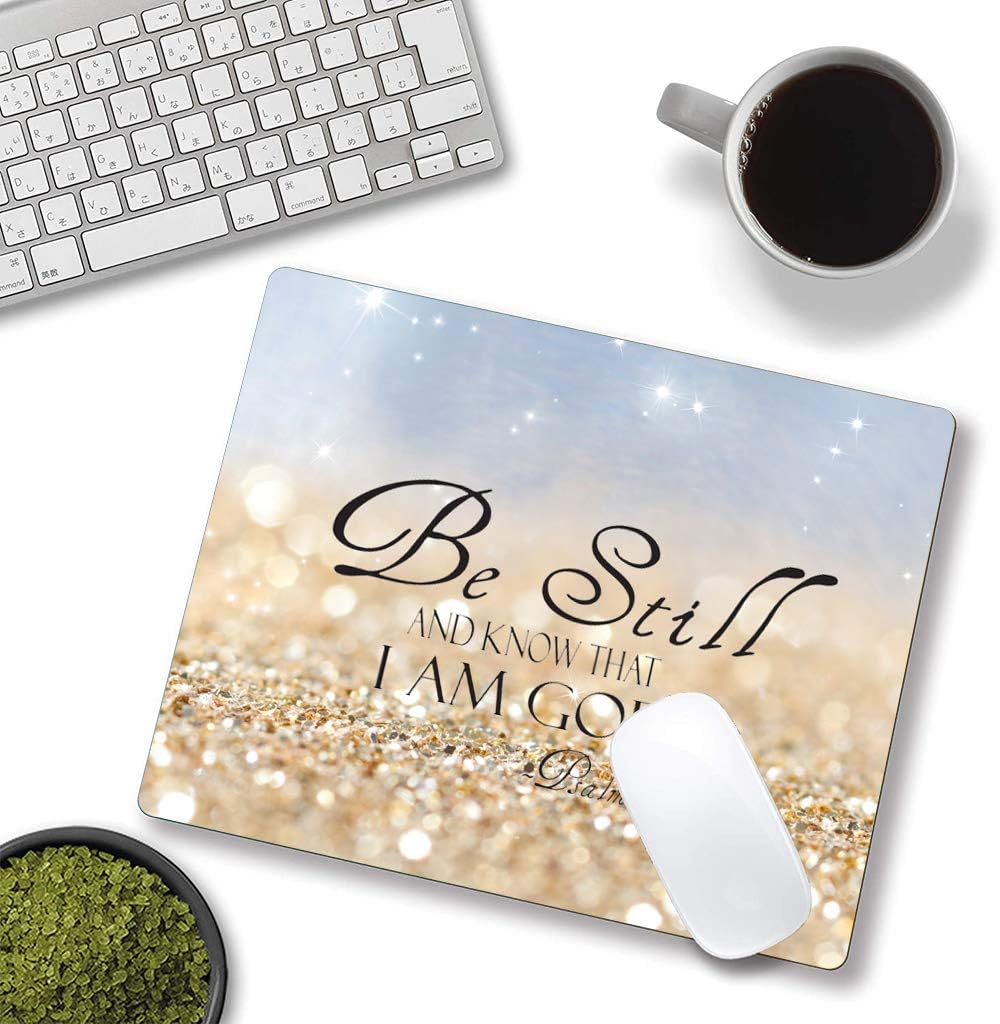 Christian Bible Verses Square Waterproof Mouse Pad Non-Slip Rubber Base MousePads for Office Laptop, 9.5"x7.9"x0.12" Inch(Be Still)