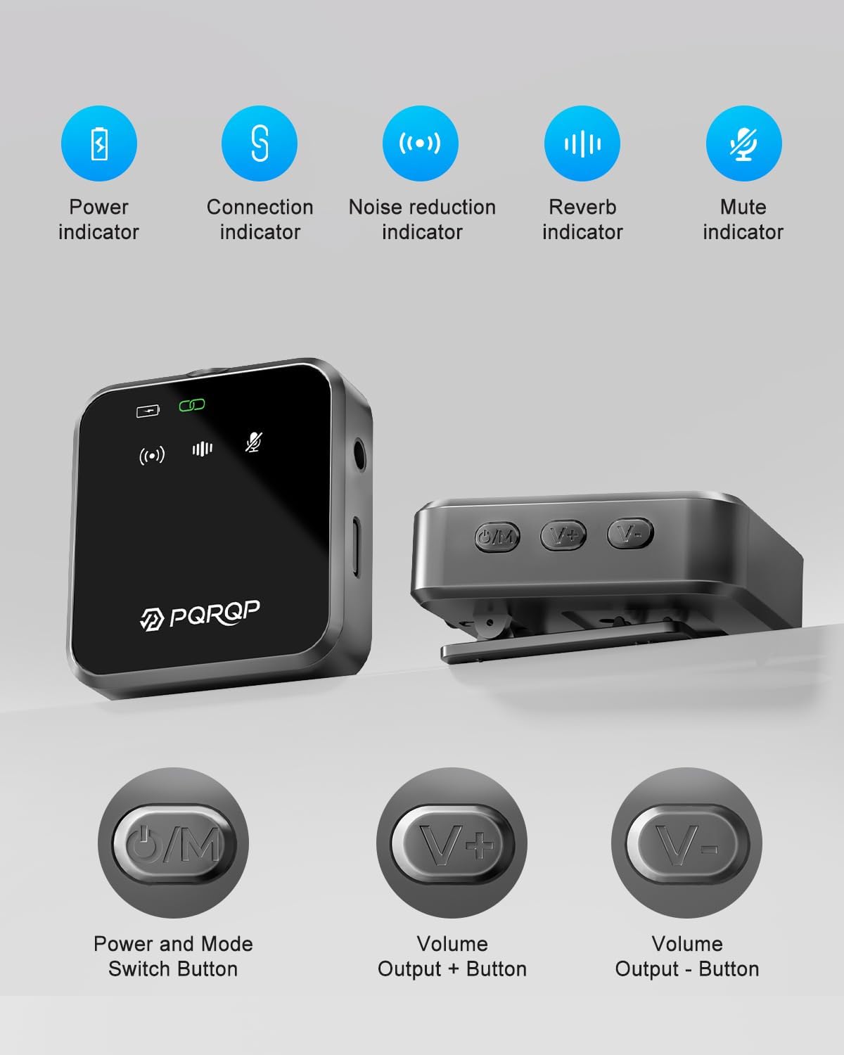 PQRQP 3 in 1 Microphone for iPhone/Android/Camera, Mini Microphone, 328ft Transmission, 18H Battery Life, Wireless Microphones Crystal-Clear Audio for Podcasting, Vlog, Streaming (Graphite Gray)