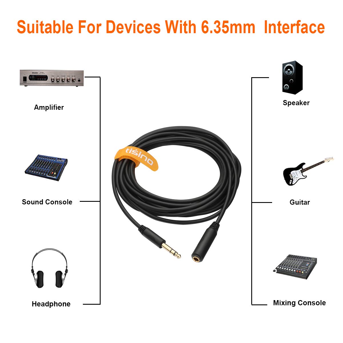 Tisino 1/4 Extension Cable 6 ft, Headphone Extension Cable Quarter inch TRS Male to Female Stereo Guitar Extension Cable Cord