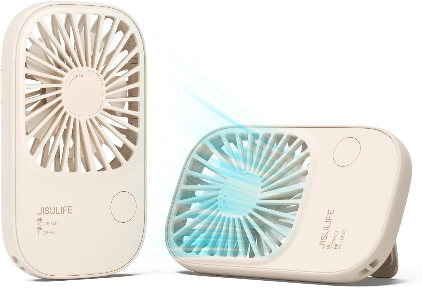 JISULIFE Handheld Mini Lash Fan with Bracket, Small Portable USB Rechargeable Personal Makeup Stylish Fan with 3 Speeds for Women Mom Girls Office Outdoor Travel Beige