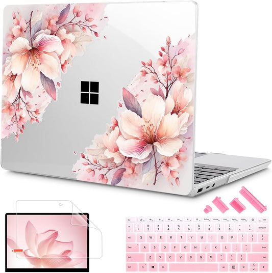 Tuiklol Case for 15 Inch Microsoft Surface Laptop 5/4/3 2022-2020, Model 1979/1953/1872/1873 Hard Shell Cover, Keyboard Cover+Screen Protector+Dust Plugs,Pink Big Flower