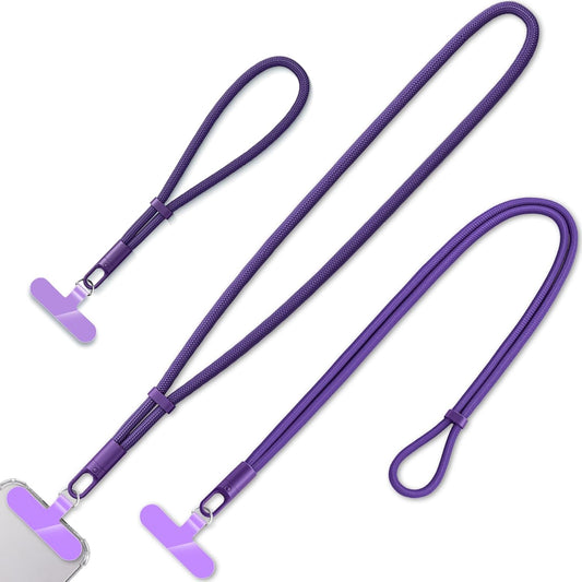 3 Pack Phone Lanyard,1×Phone crossbody strap,1×Phone Neck Strap,1×Wrist Strap,3×Tether Tabs,Universal Cell Phone Multifuctional Patch Polyester Lanyards(Purple)