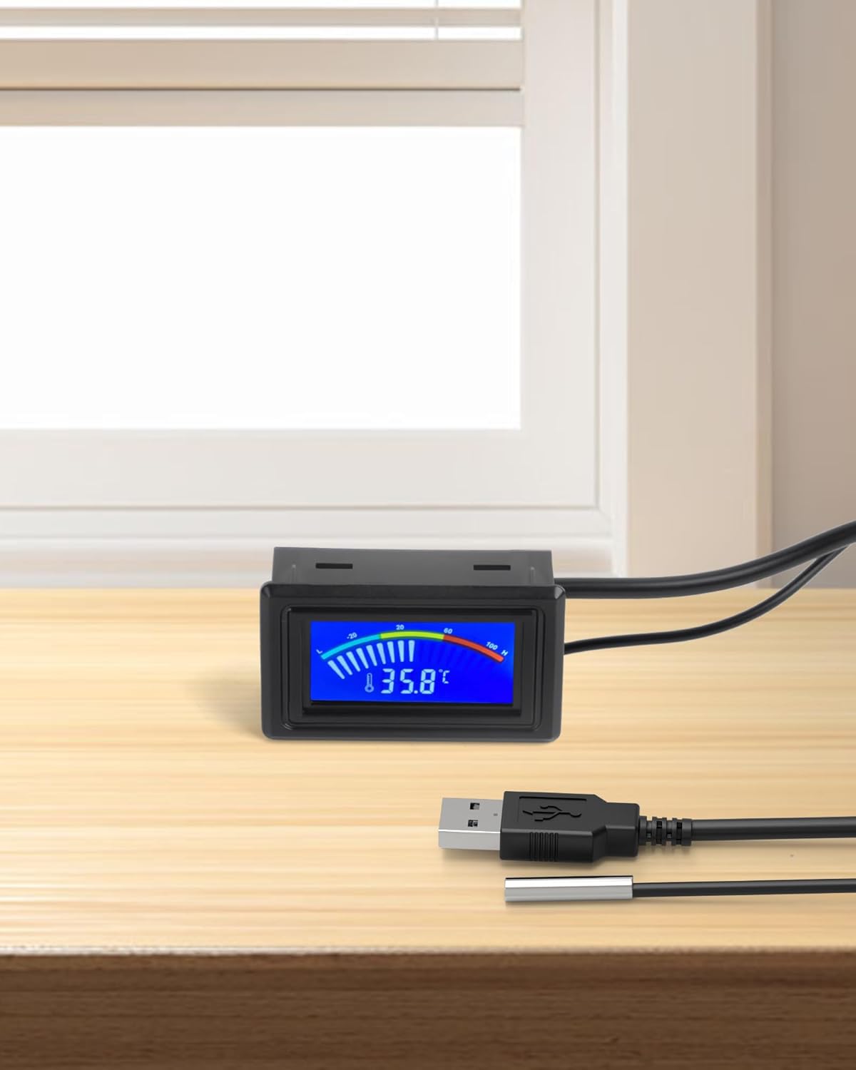 KEYNICE Digital Thermometer, Aquarium Thermometer, Digital Temperature Gauge, Temperature Monitor with Sensor, USB Power Supply, ℉ and ℃ Switchable, LCD Display, USB Thermometer Indoor Outdoor