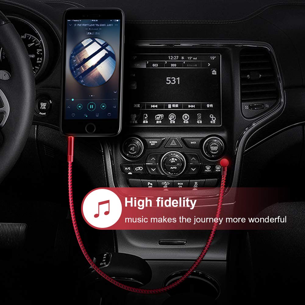 CableCreation Audio Cable, 3FT 3.5mm Right Angle Male to Male Auxiliary Jack HiFi Cable with Silver-Plating Copper Core,24KGold Plated, Red