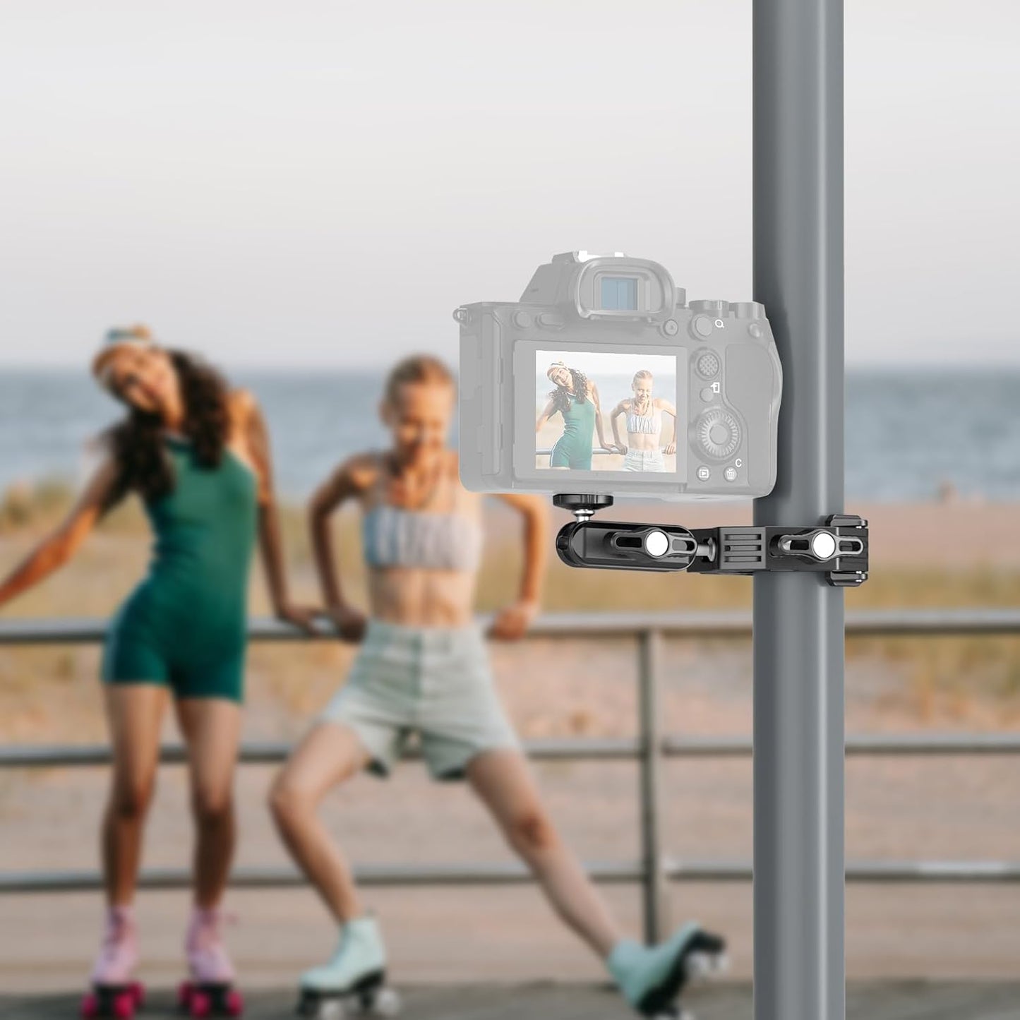 NEEWER Super Clamp Magic Arm Camera Mount with Phone Holder Action Cam Adapter Ball Heads 1/4" Threads Cold Shoe Cleaning Cloth Compatible with SmallRig GoPro for Desk Tripod Crossbar Gimbal Rod, ST83