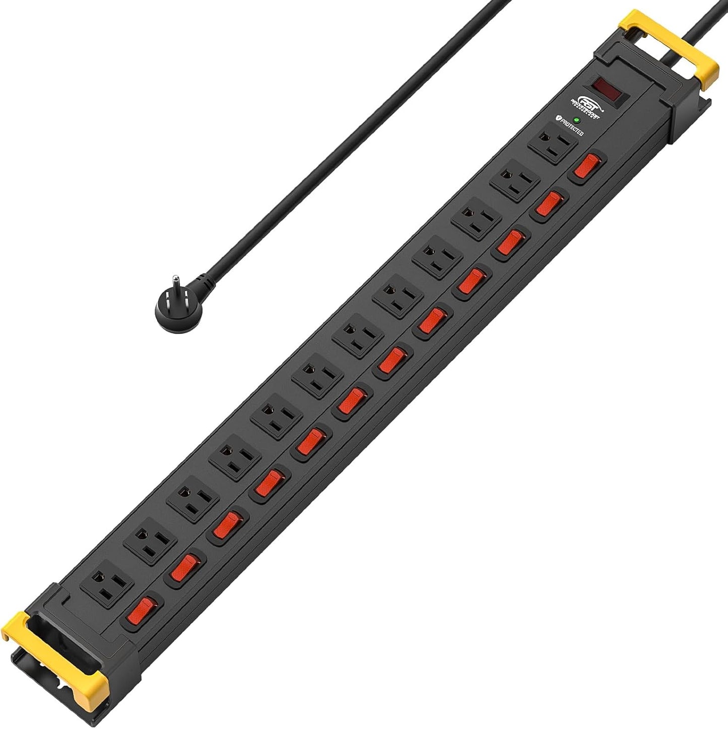 CRST Heavy Duty Metal Power Strip with Individual Switches, 12 Outlets Long Surge Protector Power Strip (1020J), 15A/1875W, 9FT Cord, Use for Garage Workshop Office School and Home...