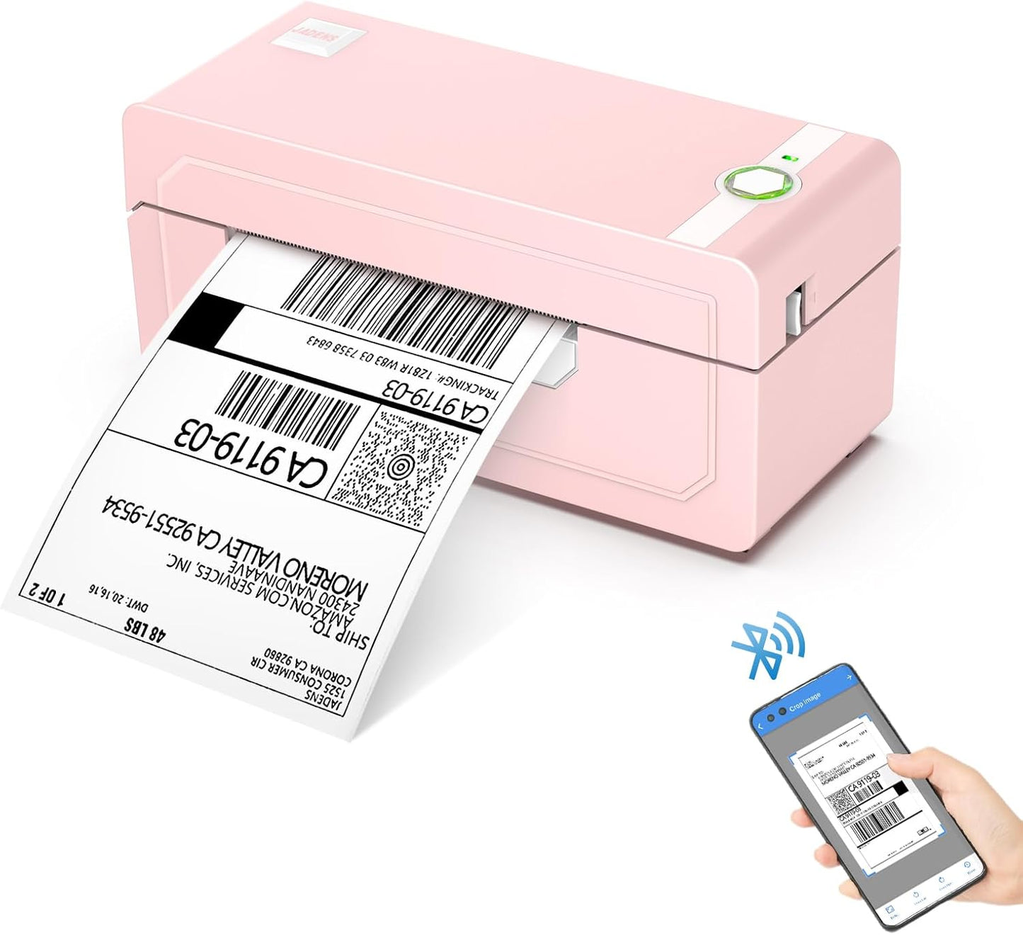JADENS Bluetooth Thermal Label Printer 4x6, Pink Wireless Shipping Label Printer for Small Business & Packages, Compatible with iOS, Android, Mac, Windows, Amazon, Etsy, Ebay, Shopify