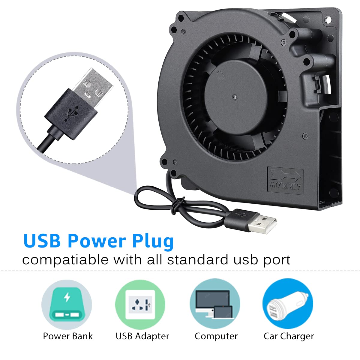 GDSTIME 120mm x 32mm USB Blower Fan with Speed Control, 5V Brushless DC Centrifugal Fans for Receiver DVR Xbox Modem AV Cabinet Cooling