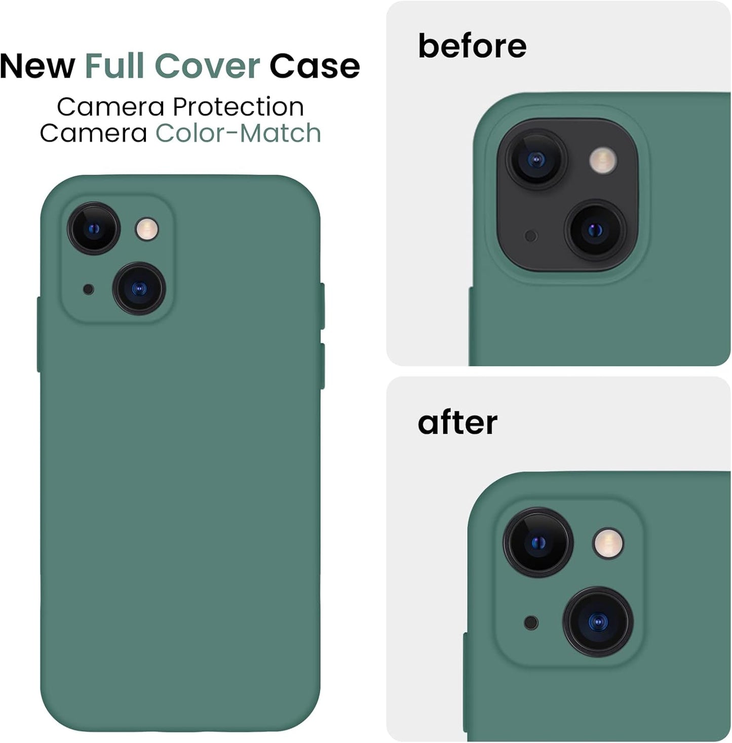 FireNova Designed for iPhone 13 Case, Silicone Upgraded [Camera Protection] Phone Case with [2 Screen Protectors], Soft Anti-Scratch Microfiber Lining Inside, 6.1 inch, Midnight Green